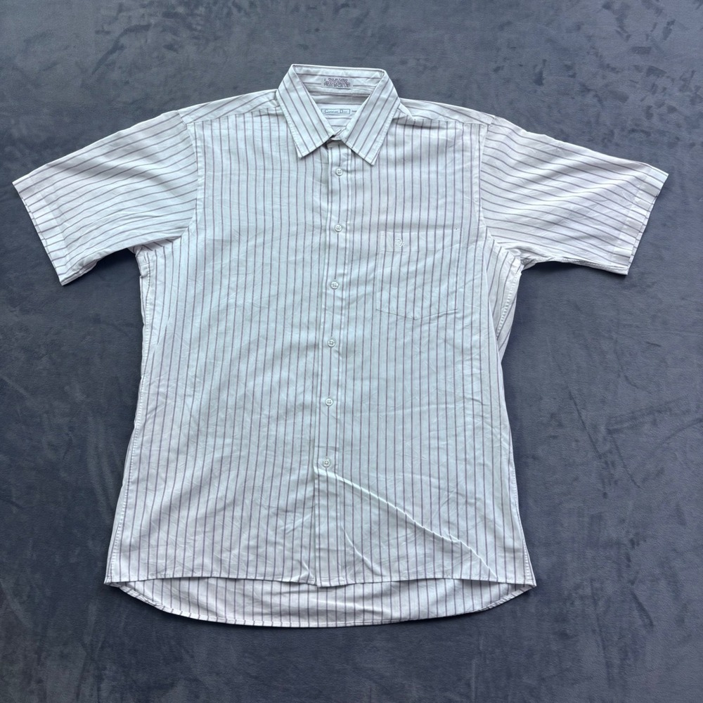 Christian Dior Mens Vintage Striped Short Sleeve Button Down Shirt White Purple
